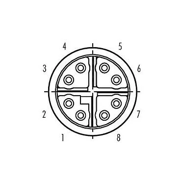 联系安排 (外掛程式側) M16 孔头法兰座, 极数: 8, 可接屏蔽, THR, IP67, M18x0,75, 後壁安裝