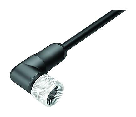 Illustration M16 Female angled connector, Contacts: 12, unshielded, moulded on the cable, IP67, PUR, black, 12 x 0.25 mm², 5 m