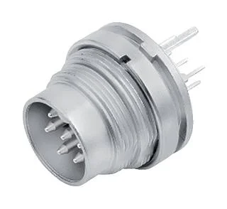 M16 Male panel mount connector, Contacts: 6 (06-a), shieldable, THT, IP40, M18x0,75, Rear mounting