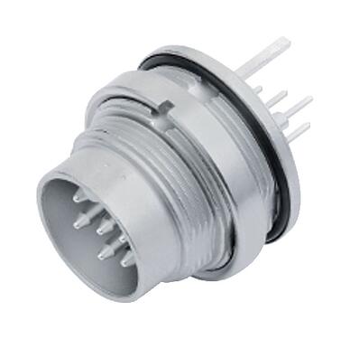 Illustration M16 Male panel mount connector, Contacts: 7 (07-a), shieldable, THT, IP68, UL 2238, M18x0,75, Rear mounting