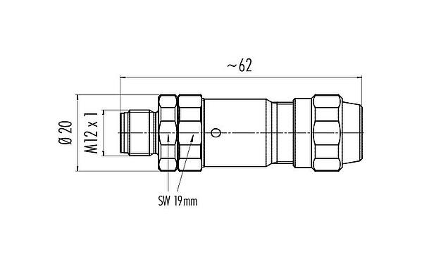比例图 M12 直头针头电缆连接器, 极数: 4, 5.5-8.6mm, 可接屏蔽, 螺钉接线, IP69K, UL 2238, 不锈钢, 带防护环