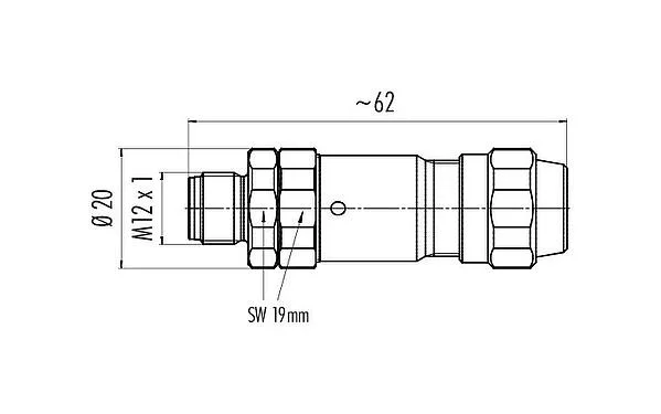 比例图 99 1437 995 05 - M12 直头针头电缆连接器, 极数: 5, 5.5-8.6mm, 可接屏蔽, 螺钉接线, IP68/IP69K, UL, Ecolab, 不锈钢