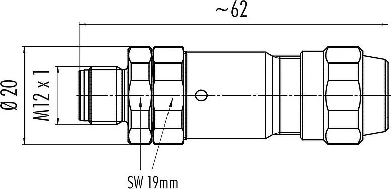 比例图 M12 直头针头电缆连接器, 极数: 4, 5.5-8.6mm, 可接屏蔽, 螺钉接线, IP69K, UL 2238, 不锈钢, 带防护环
