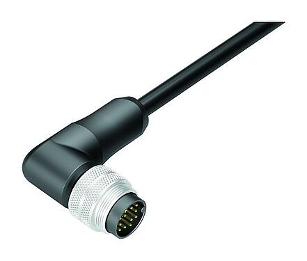 Illustration M16 Male angled connector, Contacts: 12, shielded, moulded on the cable, IP67, PUR, black, 12 x 0.25 mm², 5 m