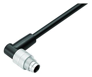 M9 Male angled connector, Contacts: 3, unshielded, moulded on the cable, IP67, PUR, black, 3 x 0.25 mm², 5 m