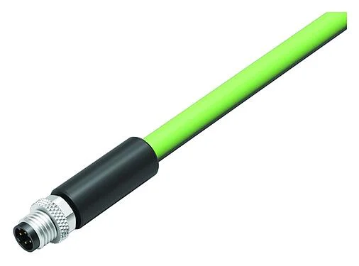 Illustration M8 Male cable connector, Contacts: 4, shielded, moulded on the cable, IP67, Profinet/Ethernet CAT5e, PUR, green, 4 x AWG 22, 5 m