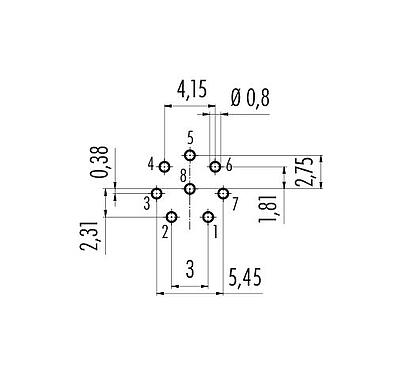 Conductor layout 86 0632 1000 00008 - M12 Female panel mount connector, Contacts: 8, unshielded, THT, IP68, UL, M16x1.5, front fastened