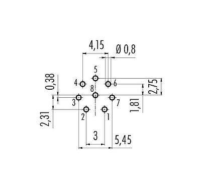 导体结构 M12 孔头法兰座, 极数: 8, 非屏蔽, THT, IP68, UL 2238, M16x1.5, 板前安装