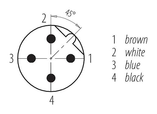 Contact arrangement (Plug-in side) M12 Male cable connector, Contacts: 4, unshielded, moulded on the cable, IP68/IP69K, UL 2238, PUR, black, 4 x 0.34 mm², 5 m