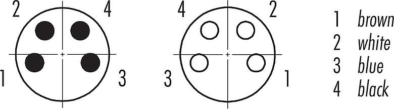 Contact arrangement (Plug-in side) M8 Connecting cable male cable connector - female cable connector, Contacts: 4, unshielded, moulded on the cable, IP67/IP69K, UL 2238, PUR, black, 4 x 0.34 mm², 1 m