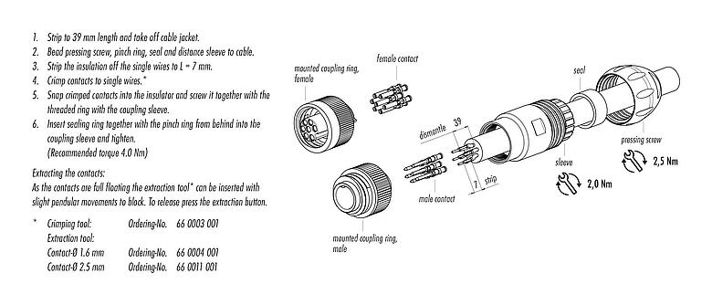 Assembly instructions RD24 Male cable connector, Contacts: 6+PE, 7.0-17.0 mm, unshielded, crimping (Crimp contacts must be ordered separately), IP67, UL, ESTI+, VDE