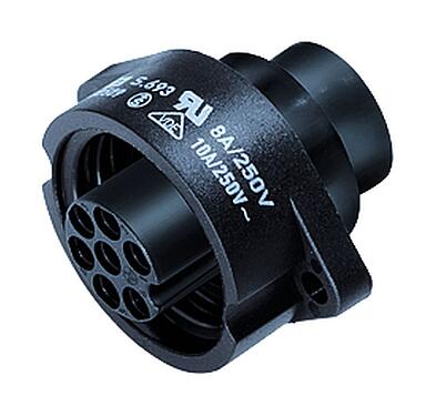 插图 RD24 孔头法兰座, 极数: 6+PE, 非屏蔽, 压接(压接触点必须单独订购), IP67, UL, ESTI+, VDE, 板前安装