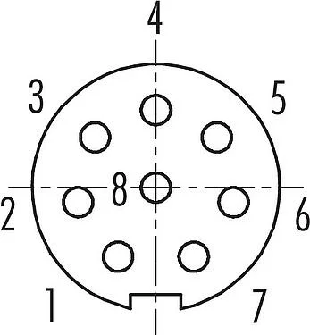 联系安排 (外掛程式側) M9 孔头法兰座, 极数: 8, 非屏蔽, 焊接, IP67, M12x0.5, 後壁安裝