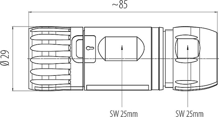 比例图 B23 直头孔头电缆连接器, 极数: 9 (4+PE + 4), 8.0-17.0 mm, 螺钉接线, IP67, ENP:电源引脚/数据插座