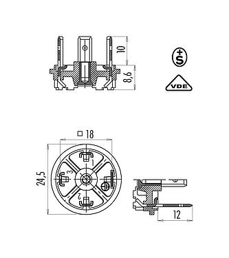 比例图 设备插头, 极数: 3+PE, 非屏蔽, 焊接, IP40 不带密封圈, VDE, ESTI+