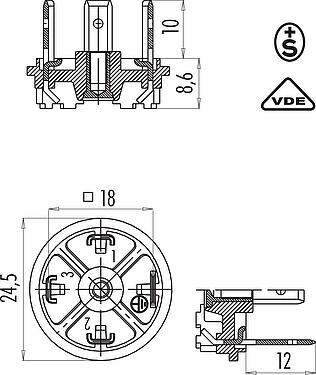 比例图 设备插头, 极数: 3+PE, 非屏蔽, 焊接, IP40 不带密封圈, VDE, ESTI+