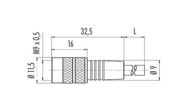 Scale drawing M9 Female cable connector, Contacts: 5, unshielded, moulded on the cable, IP67, PUR, black, 5 x 0.25 mm², 5 m