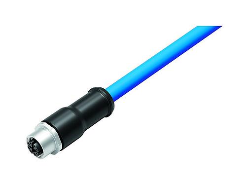 Illustration 77 4506 0000 90708-0200 - M12 Female cable connector, Contacts: 8, shielded, moulded on the cable, IP67, M12x1.0, E-beam X-FRNCL/LSNH, blue, 2 m