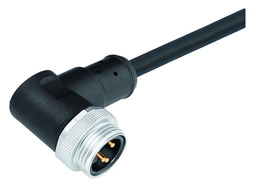 插图 7/8" 弯角针头电缆连接器, 极数: 4, 非屏蔽, 预铸电缆, IP68, UL 2238, PUR, 黑色, 4x1.50mm², 2m