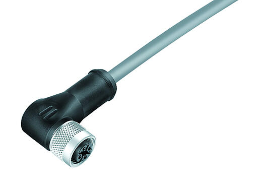Illustration 77 3534 0000 20708-0200 - M12 Female angled connector, Contacts: 8, shielded, moulded on the cable, IP67, UL, PVC, grey, 8 x 0.25 mm², 2 m
