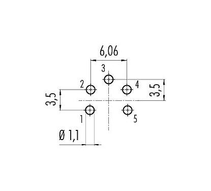 Conductor layout M16 Female panel mount connector, Contacts: 5 (05-a), unshielded, THT, IP67, UL 2238, M18x0,75, Rear mounting