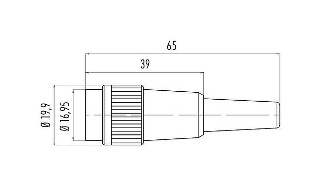 Scale drawing Bayonet Female cable connector, Contacts: 8, 3.0-6.0 mm, unshielded, solder, IP40