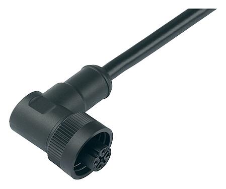 Illustration RD24 Female angled connector, Contacts: 6+PE, unshielded, moulded on the cable, IP67, PVC, black, 7 x 0.75 mm², 2 m