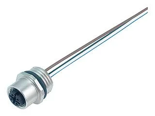 M12 Female panel mount connector, Contacts: 8, unshielded, single wires, IP68, UL 2238, PG 9, Front mounting, stainless steel, potted