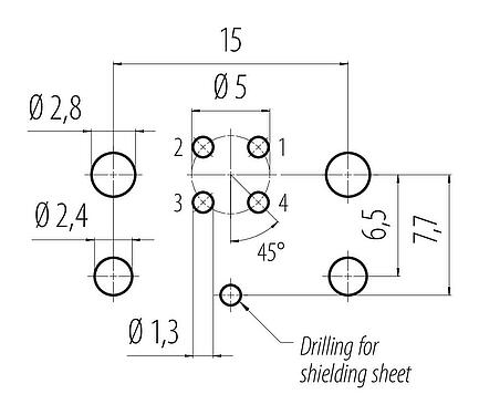 Conductor layout M12 Male panel mount connector, Contacts: 4, shieldable, THR, IP67, UL 2238, M12x1.0, Rear mounting