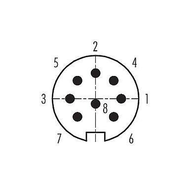 Disposition des contacts (Côté plug-in) 99 0645 00 08 - Baïonnette Connecteur mâle, Contacts: 8, 3,0-6,0 mm, non blindé, souder, IP40