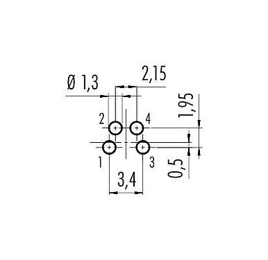 导体结构 M8 针头法兰座, 极数: 4, 非屏蔽, THT, IP67, UL 2238, M8x1.0, 後壁安裝, 模压成型