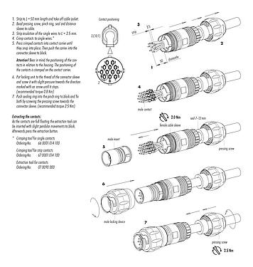 Assembly instructions Bayonet Male cable connector, Contacts: 12, 7.0-13.0 mm, unshielded, crimping (Crimp contacts must be ordered separately), IP68/IP69K, UL 2238, VDE, UV resistant