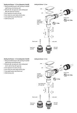 Assembly instructions 99 1434 824 04 - M12 Female angled connector, Contacts: 4, 6.0-8.0 mm, shieldable, crimping (Crimp contacts must be ordered separately), IP67, UL
