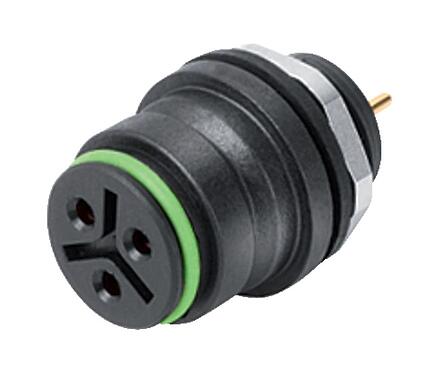 Illustration Snap-In Female panel mount connector, Contacts: 3, unshielded, THT, IP67, VDE, M12x1.0, Front mounting