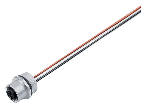 插图 M12 孔头法兰座, 极数: 4, 非屏蔽, 带导线, IP68, UL 2238, M16x1.5, 板前安装