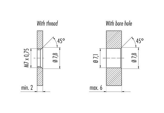 Assembly instructions / Panel cut-out 09 3106 81 03 - M5 Female panel mount connector, Contacts: 3, unshielded, THT, IP67, front fastened