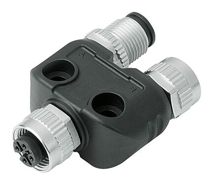 Illustration M12 Twin distributors, Y-distributor, male connector - 2 female connector, Contacts: 4, unshielded, pluggable, IP68, UL 2238