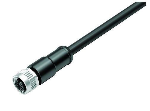 示意图(可能有所不同) M12 Female cable connector, Contacts: 3, shielded, moulded on the cable, IP67, UL 2238, PUR, black, 3 x 0.34 mm², 5 m