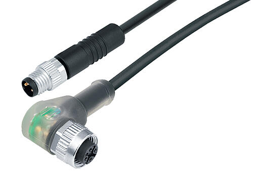 插图 77 3634 3405 50003-0200 - M8 针头电缆连接器 - 孔头弯角电缆连接器 M12x1, 极数: 3, 非屏蔽, 预铸电缆, IP67, PUR, 黑色, 3x0.25mm², 带LED的PNP, 2m