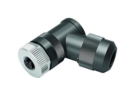 Illustration 99 0638 58 04 - M12 Female angled connector, Contacts: 4, 8.0-13.0 mm, unshielded, screw clamp, IP67, UL 2238, M12x1.0, for the power supply