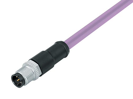 3D View 77 2529 0000 50705-0200 - M12 Male cable connector, Contacts: 5, shielded, moulded on the cable, IP67, UL, CAN-Bus, PUR, violet, 1 x 2 x AWG 22 + 1 x 2 x AWG 24, 2 m