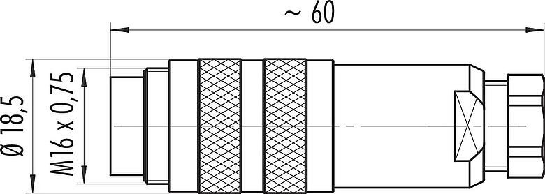 Scale drawing M16 Male cable connector, Contacts: 4 (04-a), 4.0-6.0 mm, shieldable, screw clamp, IP67, UL 2238