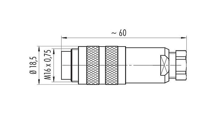 Scale drawing M16 Male cable connector, Contacts: 5 (05-a), 4.0-6.0 mm, shieldable, crimping (Crimp contacts must be ordered separately), IP67, UL 2238