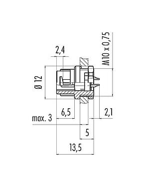 比例图 卡扣式 针头法兰座, 极数: 4, 非屏蔽, 焊接, IP40, M10x0.75, 板前安装