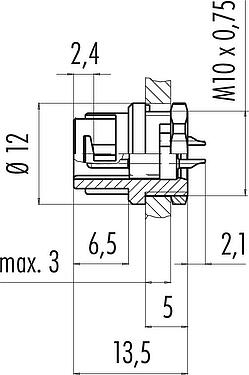 比例图 卡扣式 针头法兰座, 极数: 4, 非屏蔽, 焊接, IP40, M10x0.75, 板前安装