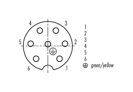 Contact arrangement (Plug-in side) 09 0220 00 07 - RD24 Female panel mount connector, Contacts: 6+PE, unshielded, screw clamp, IP67