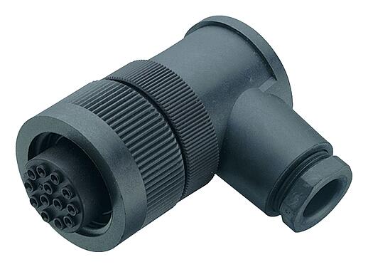 Illustration 99 0718 73 13 - RD30 Female angled connector, Contacts: 12+PE, 14.0-18.0 mm, unshielded, solder, IP65