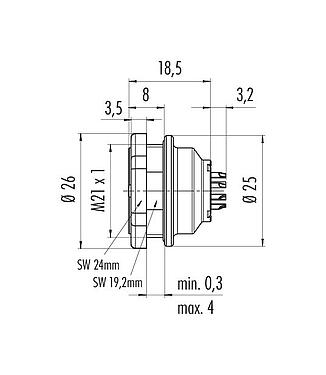 Scale drawing 09 4835 81 12 - Push Pull Male panel mount connector, Contacts: 12, shieldable, solder, IP67, front fastened