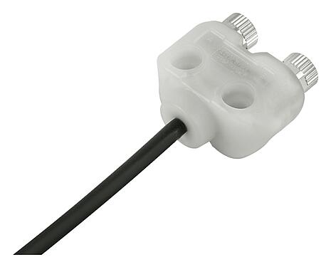 Illustration M8 Twin distributors, Y-distributor, Contacts: 3, unshielded, moulded on the cable, IP68, UL 2238, PUR, black, 4 x 0.25 mm², with LED PNP, 2 m