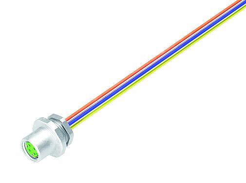 插图 M8 孔头法兰座, 极数: 4, 非屏蔽, 带导线, IP67, M8x1.0, 板前安装